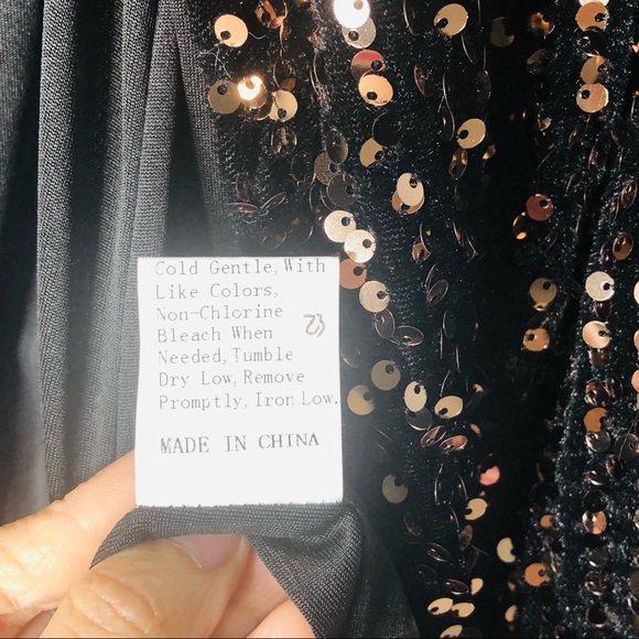 Women's Gold Sequin Black Jacket Loose fitted No buttons Long Sleeves - Picture 3 of 7